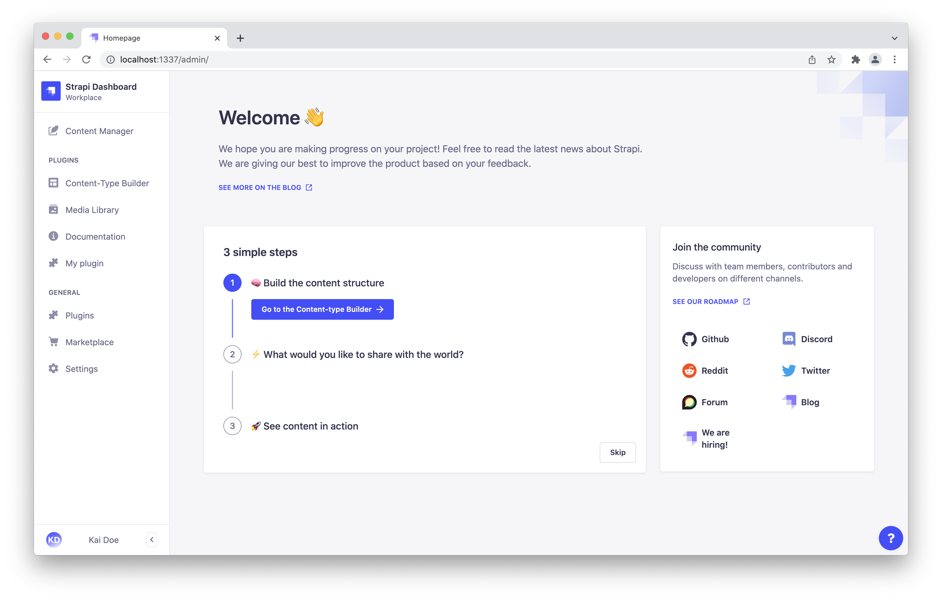 Admin panel screenshot: dashboard